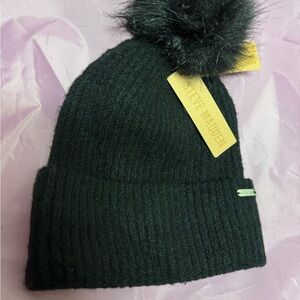 Steve Madden Black Fuzzy Pom Beanie